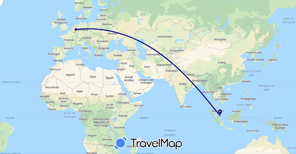 TravelMap itinerary: driving in Germany, Singapore (Asia, Europe)